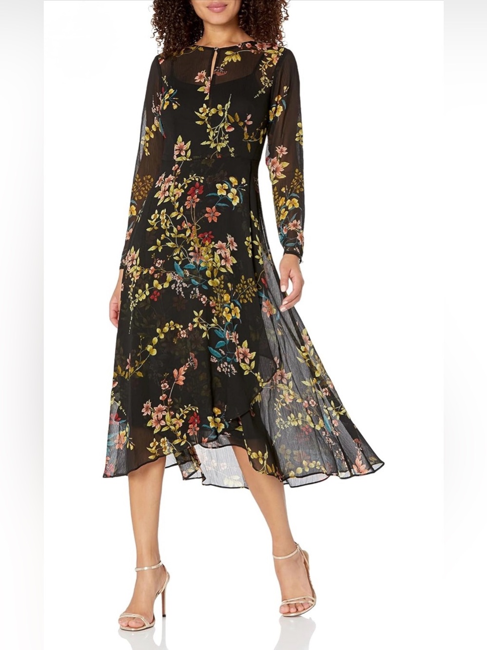 NWT Tommy Hilfiger Black Floral Midi Chiffon Dress Size 10